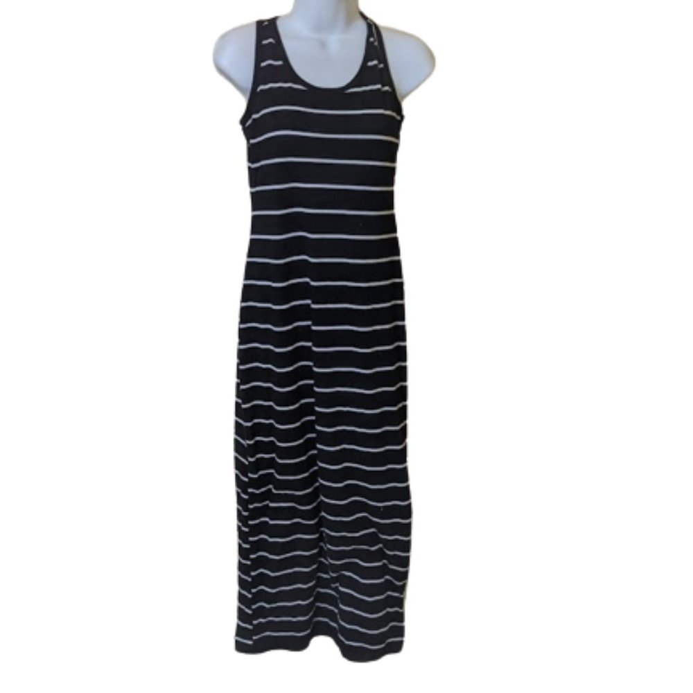 ---  Black Maxi Dress with White Stripes Fits Size Small
